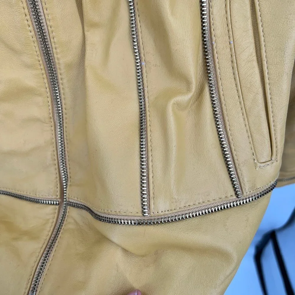 Vintage Bradley Bayou Butter Yellow Leather Jacket with Zipper‎ accents Size S - Picture 8 of 14